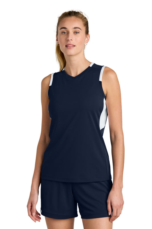 Sport-Tek Women's Club Sleeveless V-Neck LST441 True Navy/ White