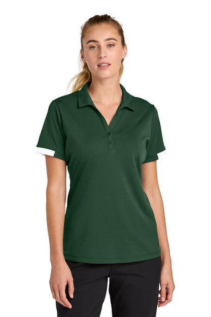 Sport-Tek Women's Club Colorblock Polo LST444 Forest Green/ White