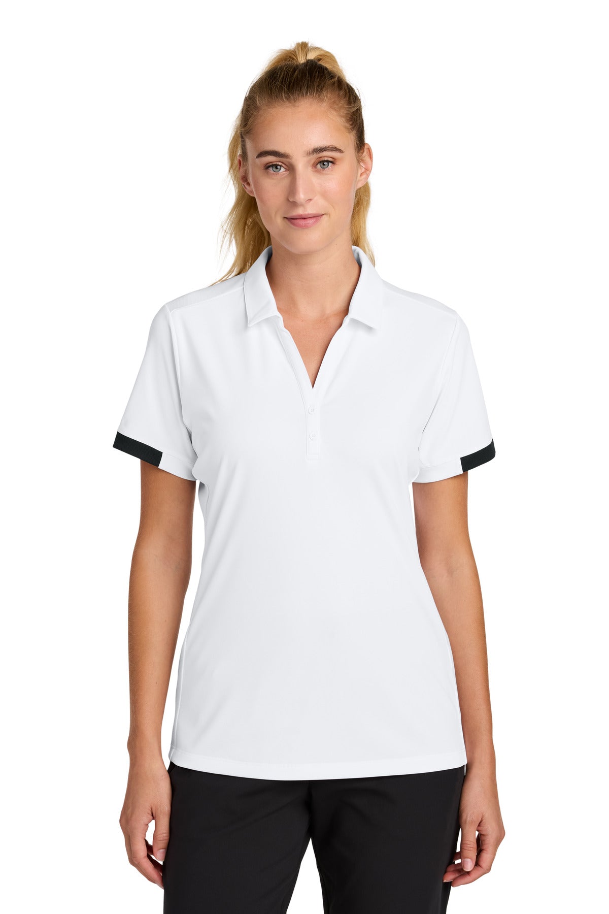 Sport-Tek Women's Club Colorblock Polo LST444 White/ Black