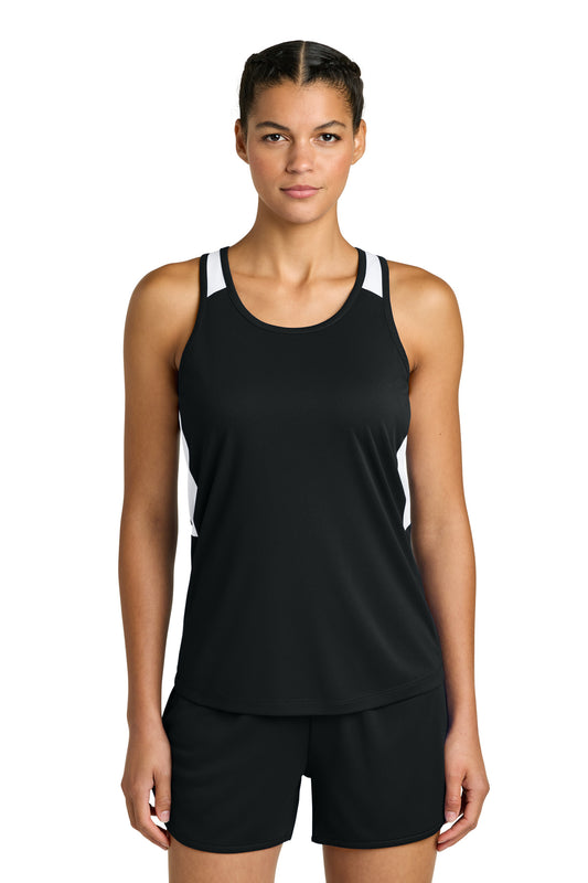 Sport-Tek Women's Club Track Tank LST446 Black/ White