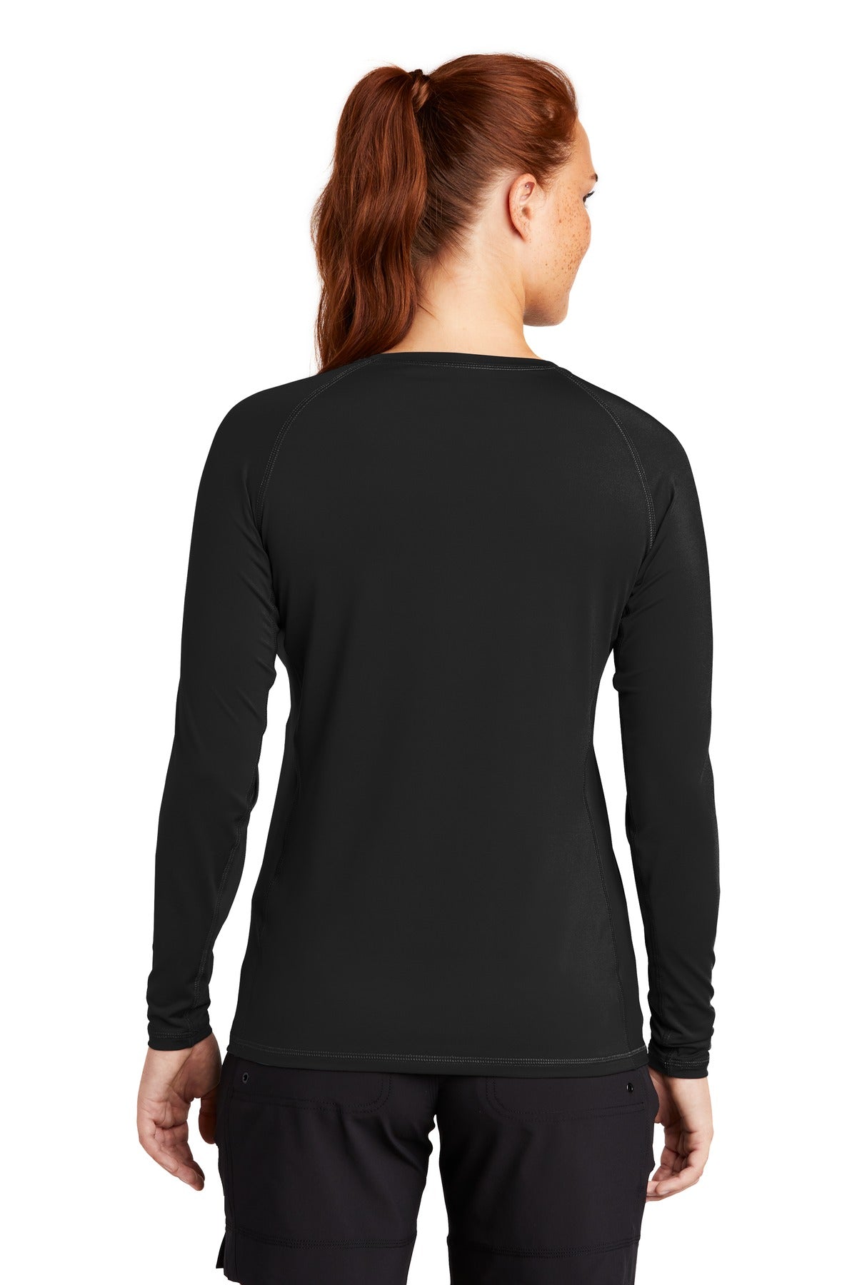 Sport-Tek  Women's Long Sleeve Rashguard Tee. LST470LS Black