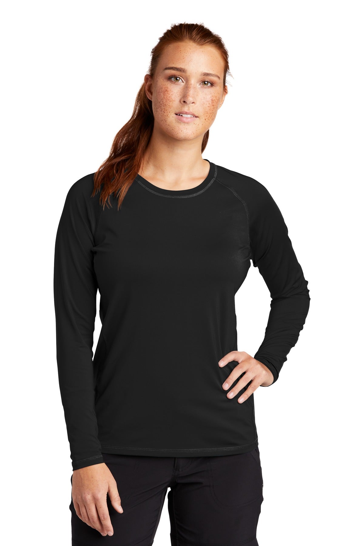 Sport-Tek  Women's Long Sleeve Rashguard Tee. LST470LS Black