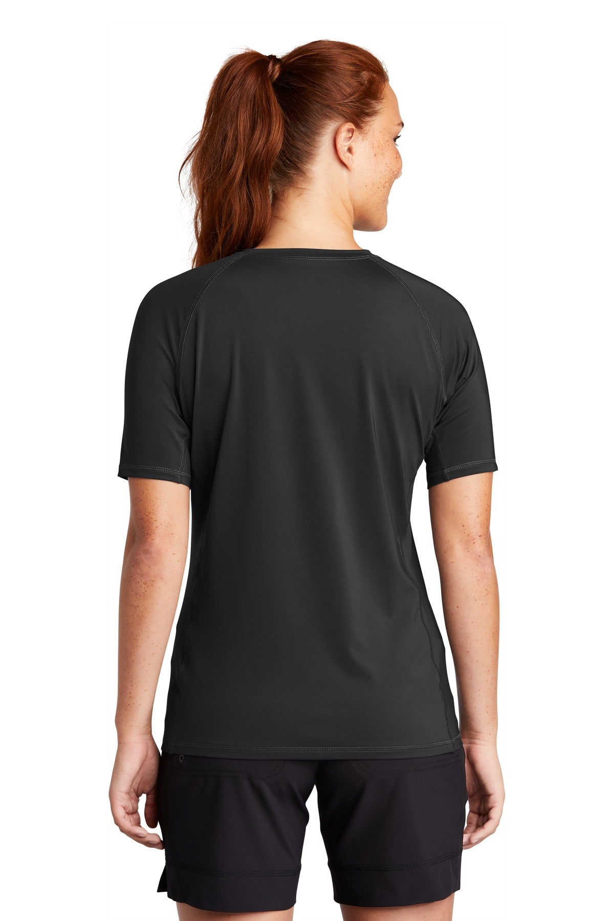 Sport-Tek  Women's Rashguard Tee. LST470 Black