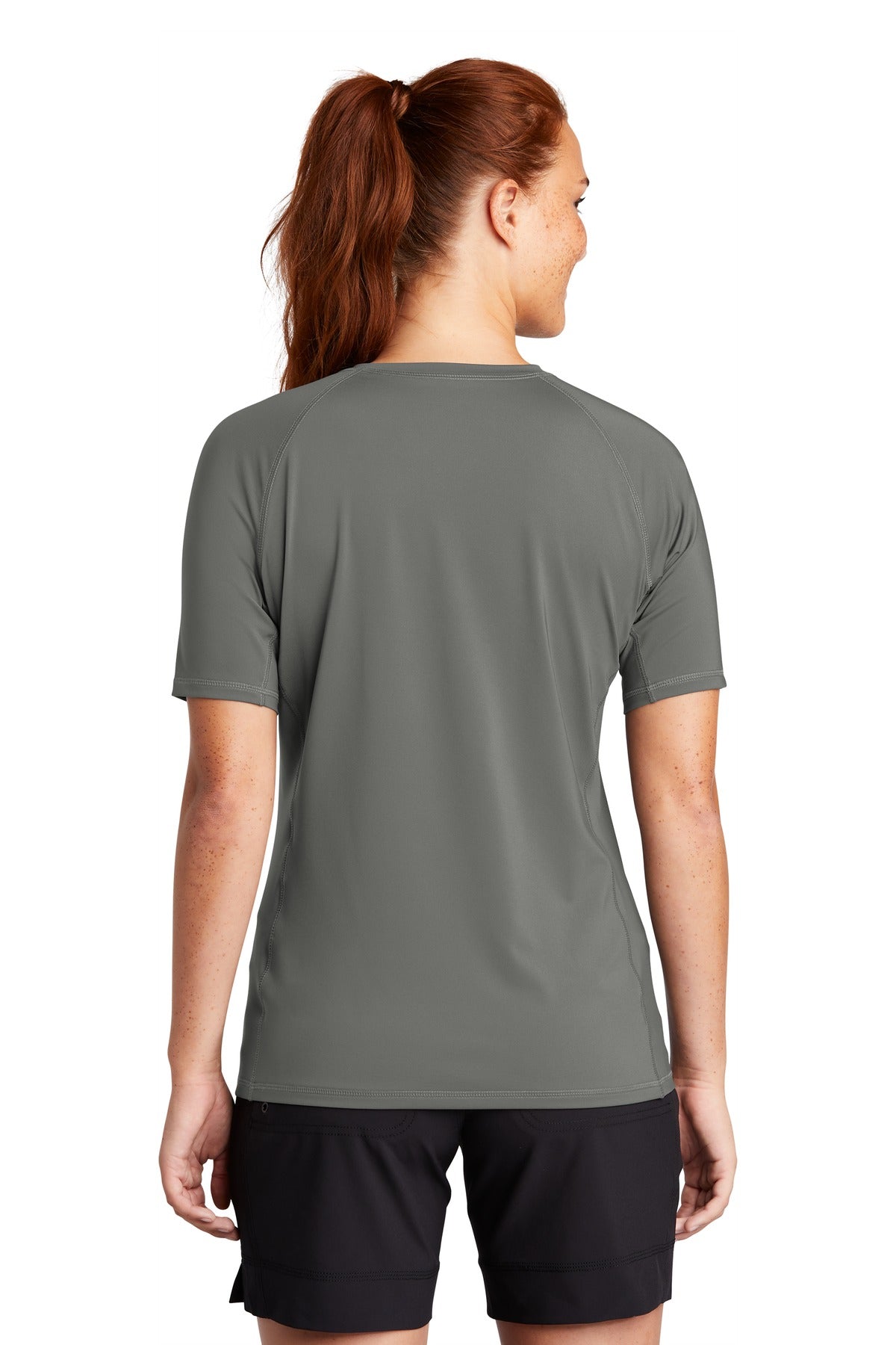 Sport-Tek  Women's Rashguard Tee. LST470 Dark Smoke Grey