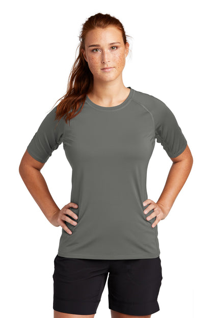 Sport-Tek  Women's Rashguard Tee. LST470 Dark Smoke Grey