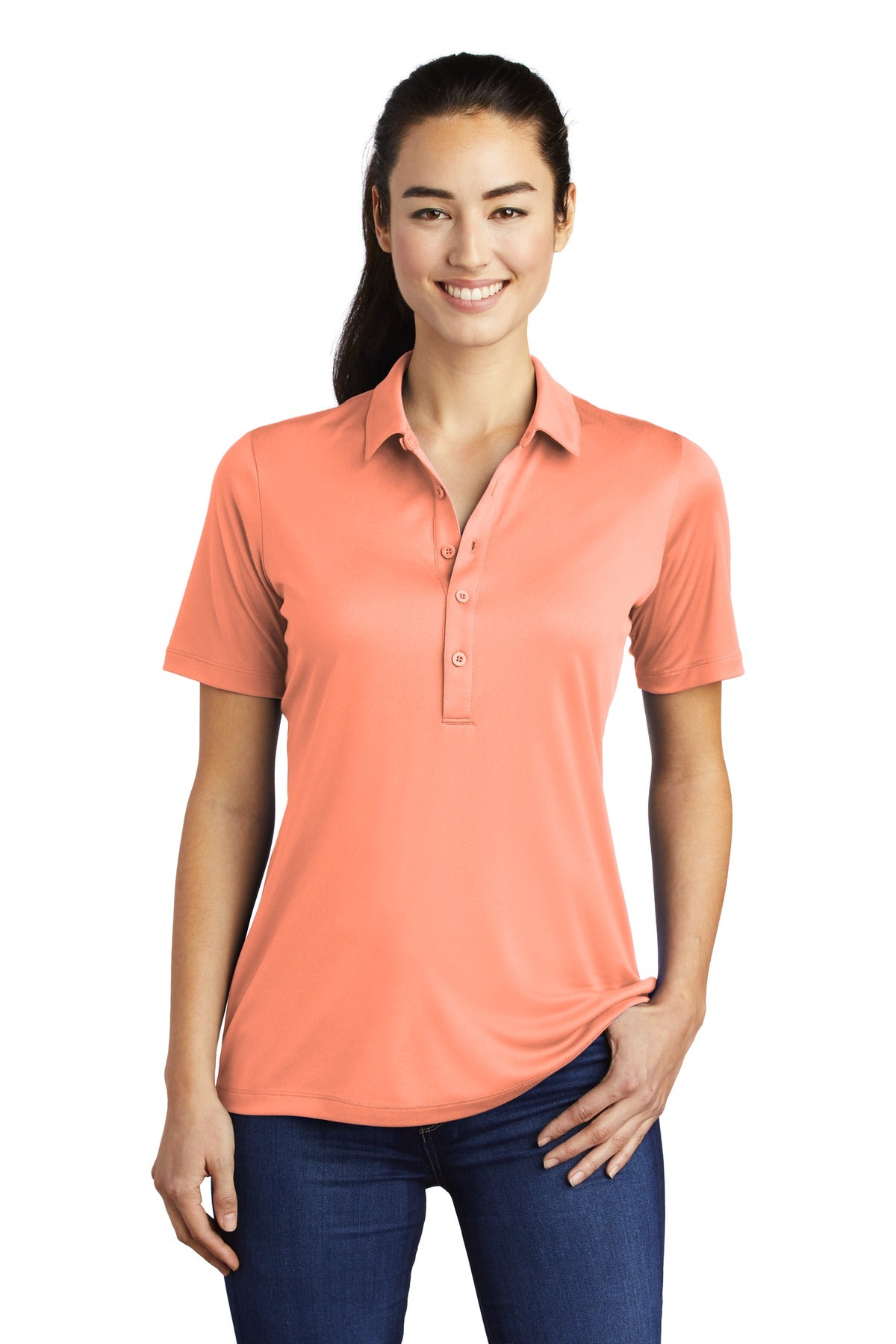 Sport-Tek Women's Posi-UV  Pro Polo.  LST520 Soft Coral