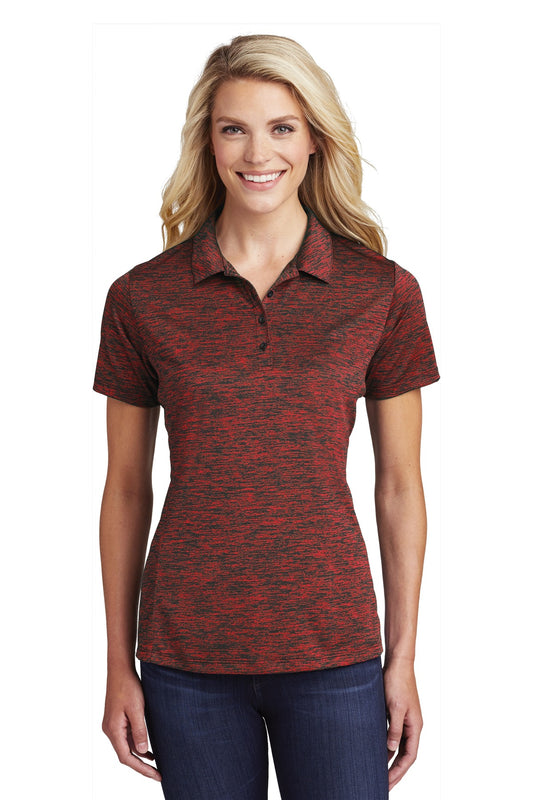 Sport-Tek  Women's PosiCharge  Electric Heather Polo. LST590 Deep Red/ Black Electric
