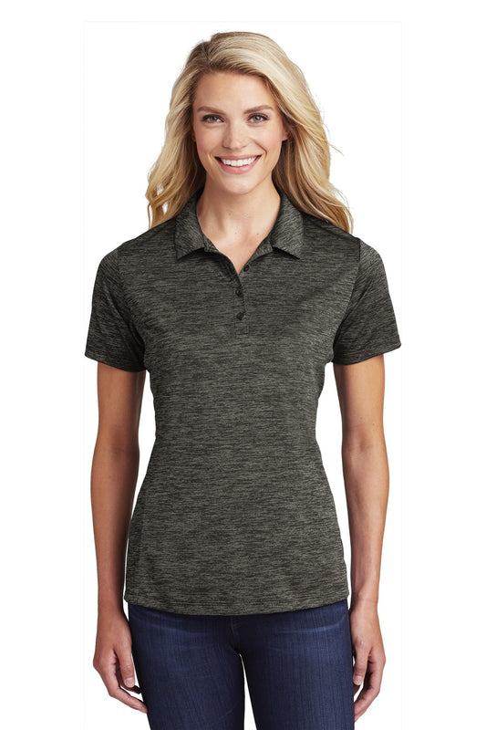 Sport-Tek  Women's PosiCharge  Electric Heather Polo. LST590 Grey-Black Electric