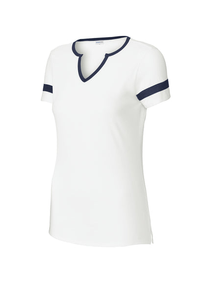 Sport-Tek Women's Halftime Notch Neck Tee LST6041 White/ True Navy
