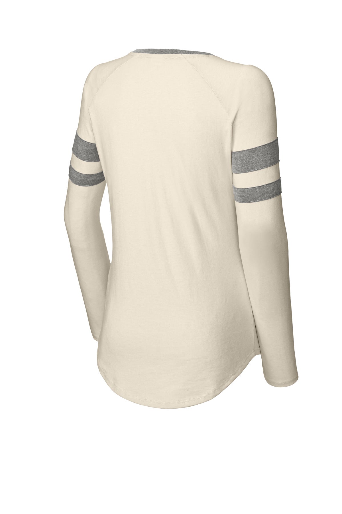 Sport-Tek Women's Halftime Stripe Long Sleeve V-Neck Tee LST6043 Vintage Heather/ Ecru
