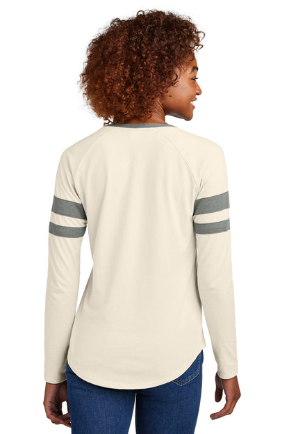 Sport-Tek Women's Halftime Stripe Long Sleeve V-Neck Tee LST6043 Vintage Heather/ Ecru