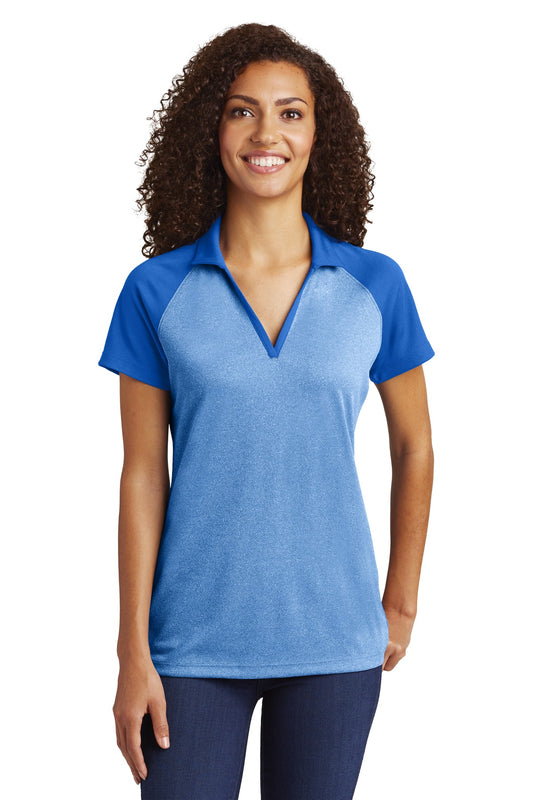 Sport-Tek  Women's PosiCharge  RacerMesh  Raglan Heather Block Polo. LST641 True Royal Heather/ True Royal