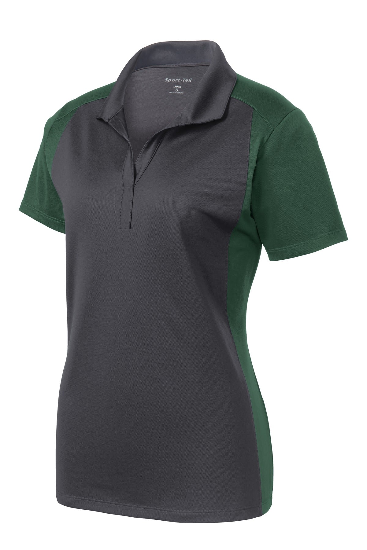 Sport-Tek Women's Colorblock Micropique Sport-Wick Polo. LST652 Iron Grey/ Forest Green