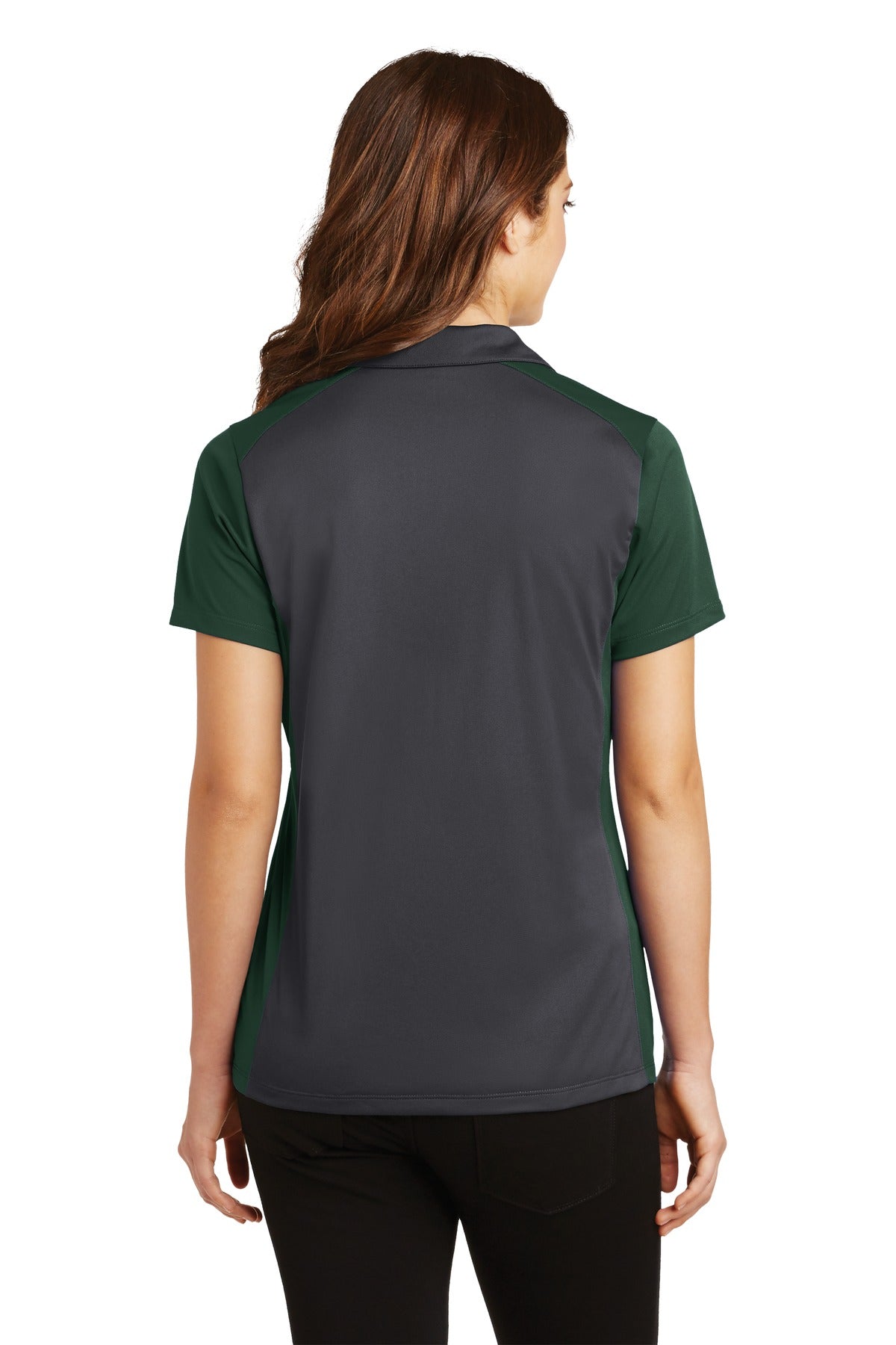 Sport-Tek Women's Colorblock Micropique Sport-Wick Polo. LST652 Iron Grey/ Forest Green