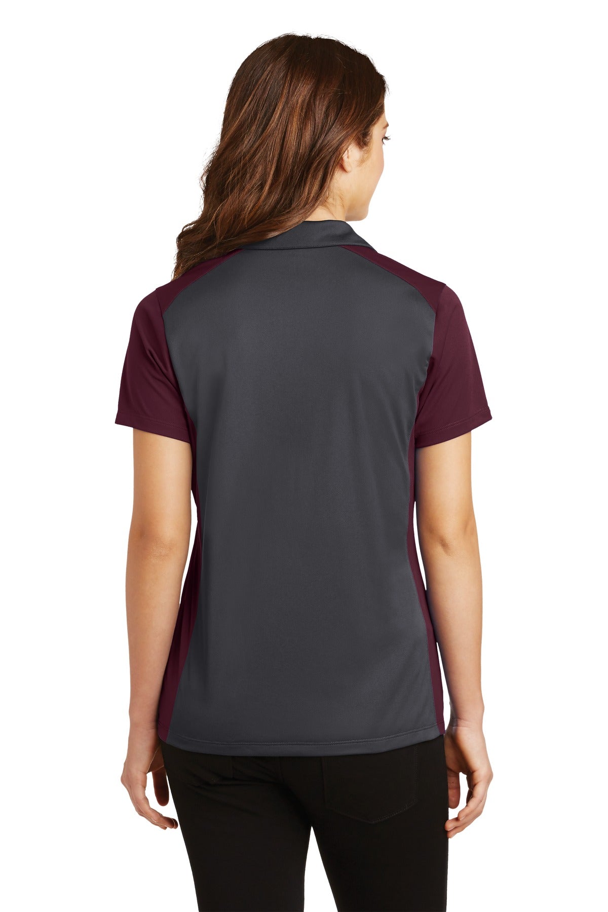 Sport-Tek Women's Colorblock Micropique Sport-Wick Polo. LST652 Iron Grey/ Maroon