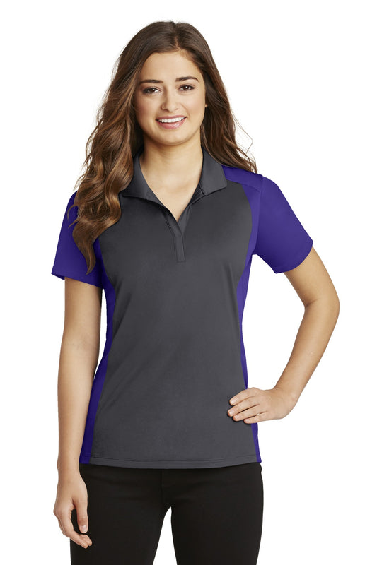 Sport-Tek Women's Colorblock Micropique Sport-Wick Polo. LST652 Iron Grey/ Purple