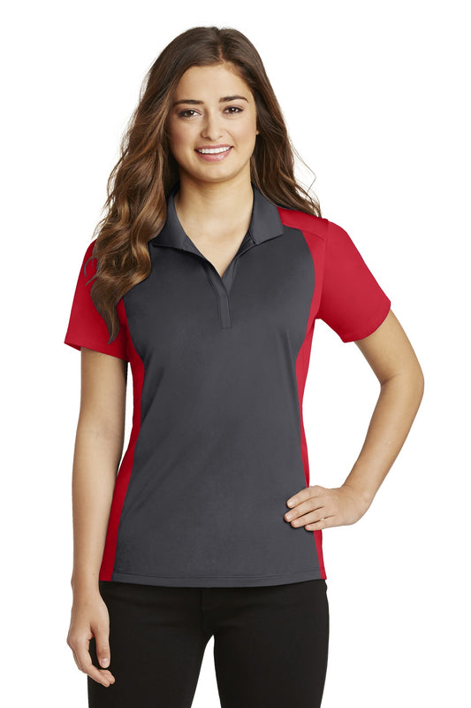 Sport-Tek Women's Colorblock Micropique Sport-Wick Polo. LST652 Iron Grey/ True Red