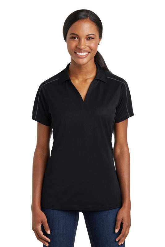 Sport-Tek Women's Micropique Sport-Wick Piped Polo. LST653 Black/ Iron Grey