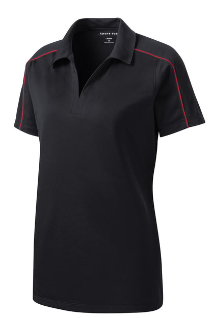 Sport-Tek Women's Micropique Sport-Wick Piped Polo. LST653 Black/ True Red