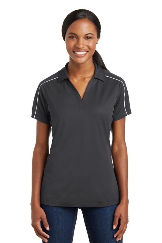 Sport-Tek Women's Micropique Sport-Wick Piped Polo. LST653 Iron Grey/ White