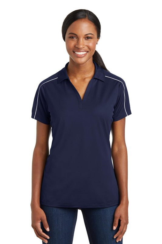 Sport-Tek Women's Micropique Sport-Wick Piped Polo. LST653 True Navy/ White