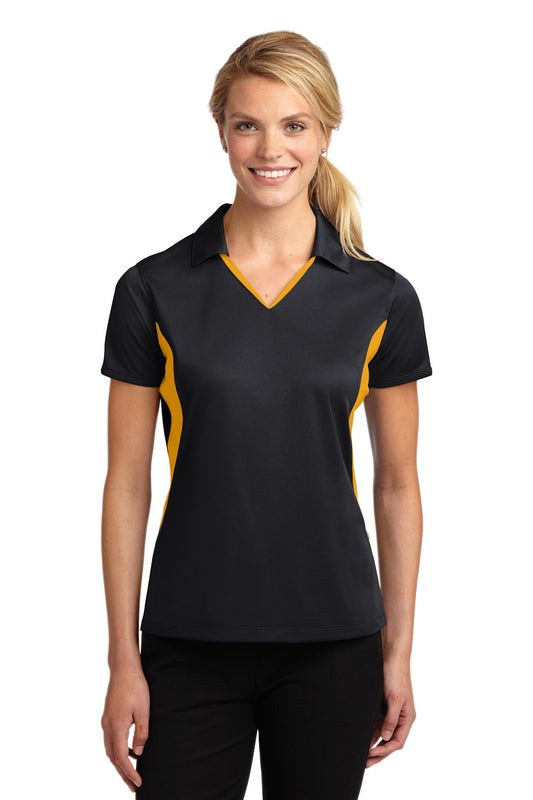 Sport-Tek Women's Side Blocked Micropique Sport-Wick Polo. LST655 Black/ Gold
