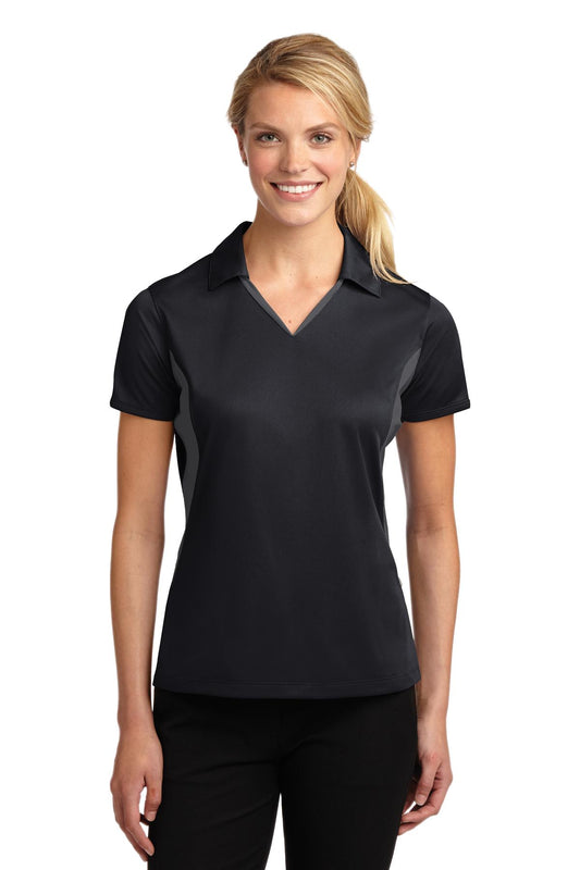 Sport-Tek Women's Side Blocked Micropique Sport-Wick Polo. LST655 Black/ Iron Grey