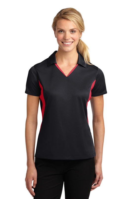 Sport-Tek Women's Side Blocked Micropique Sport-Wick Polo. LST655 Black/ True Red