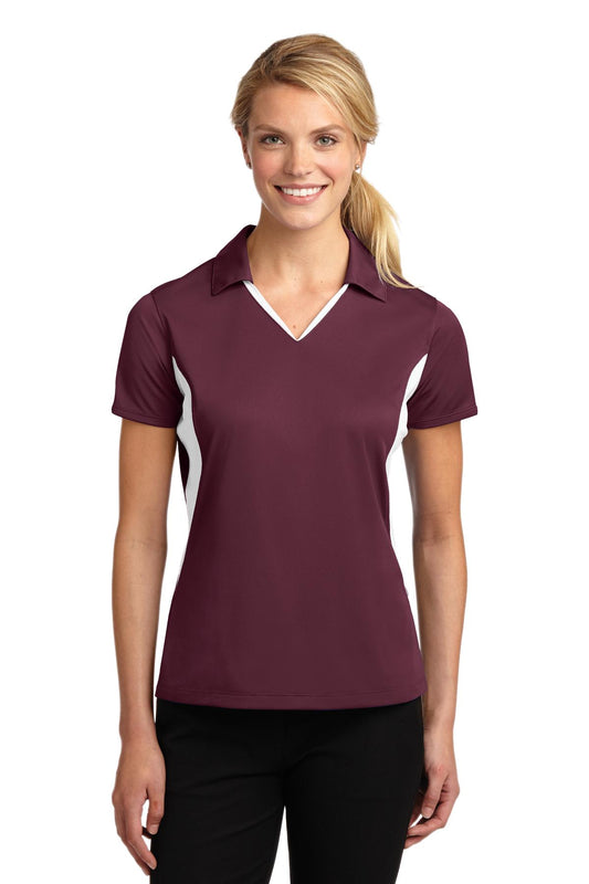 Sport-Tek Women's Side Blocked Micropique Sport-Wick Polo. LST655 Maroon/ White