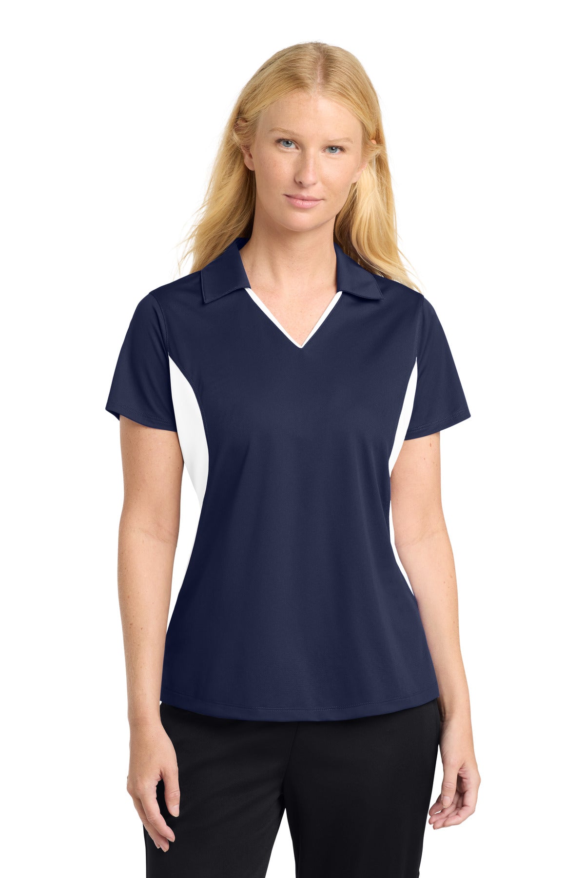 Sport-Tek Women's Side Blocked Micropique Sport-Wick Polo LST655 True Navy/ White