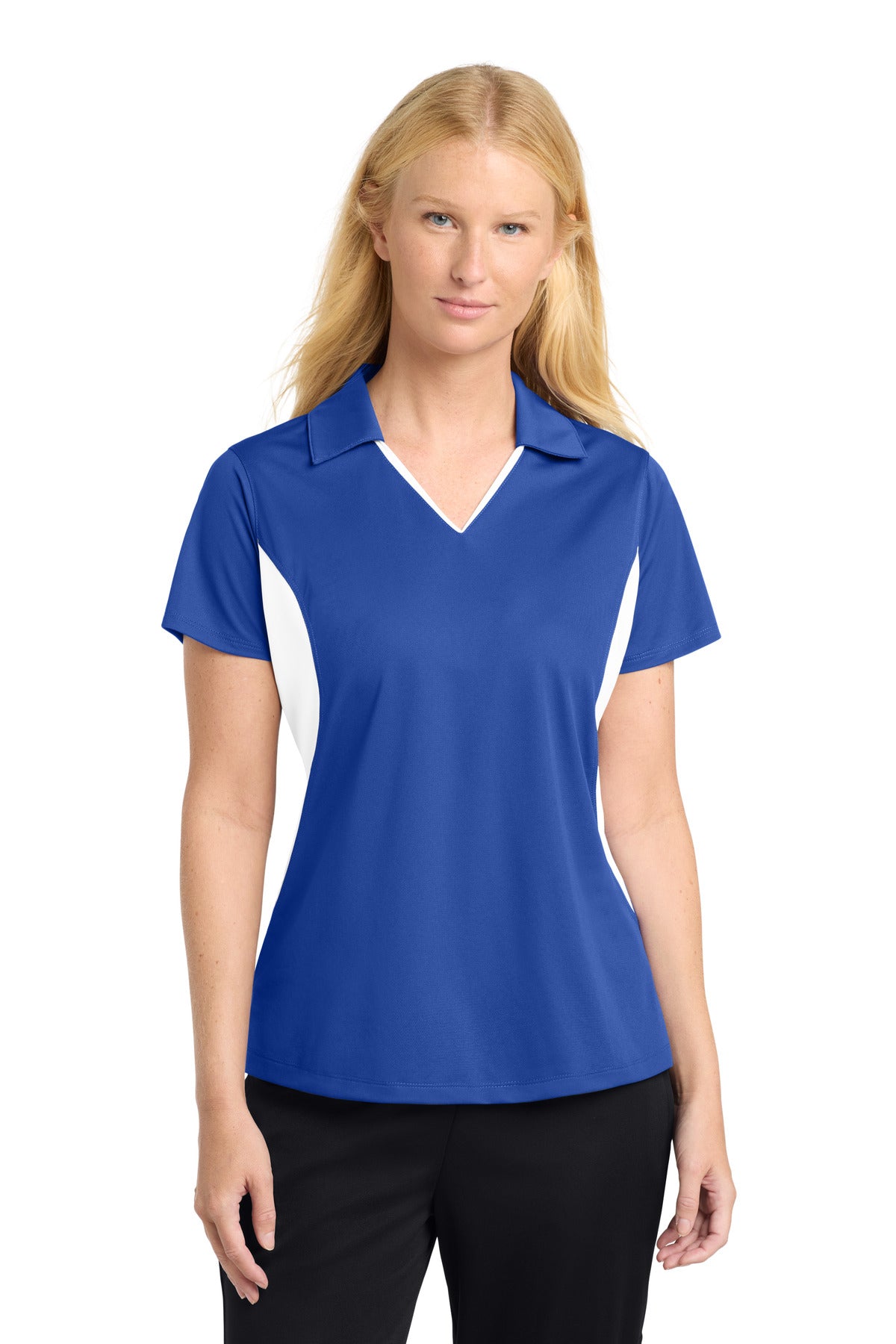 Sport-Tek Women's Side Blocked Micropique Sport-Wick Polo LST655 True Royal/ White
