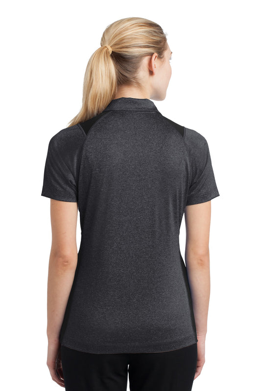 Sport-Tek Women's Heather Colorblock Contender Polo. LST665 Graphite Heather/ Black
