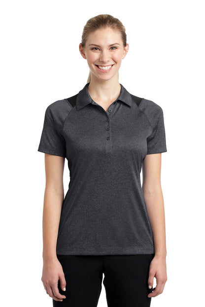 Sport-Tek Women's Heather Colorblock Contender Polo. LST665 Graphite Heather/ Black