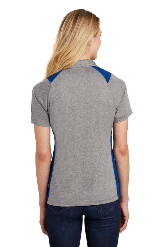 Sport-Tek Women's Heather Colorblock Contender Polo. LST665 Vintage Heather/ True Royal