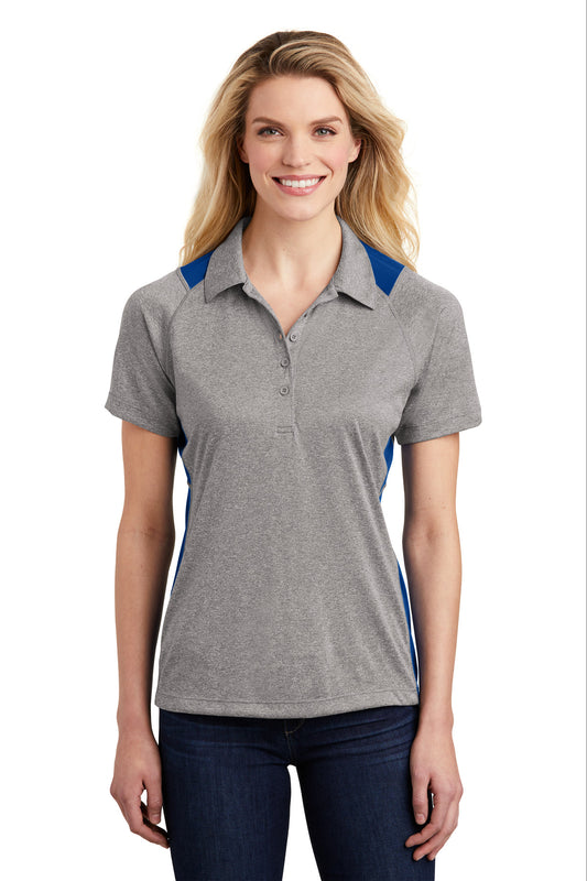 Sport-Tek Women's Heather Colorblock Contender Polo. LST665 Vintage Heather/ True Royal