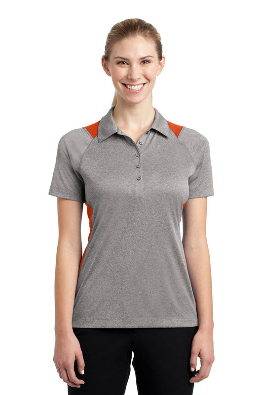 Sport-Tek Women's Heather Colorblock Contender Polo. LST665 Vintage Heather/ Deep Orange