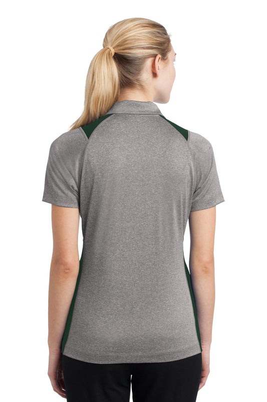 Sport-Tek Women's Heather Colorblock Contender Polo. LST665 Vintage Heather/ Forest Green