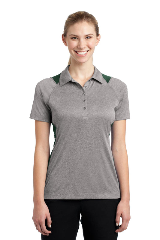 Sport-Tek Women's Heather Colorblock Contender Polo. LST665 Vintage Heather/ Forest Green