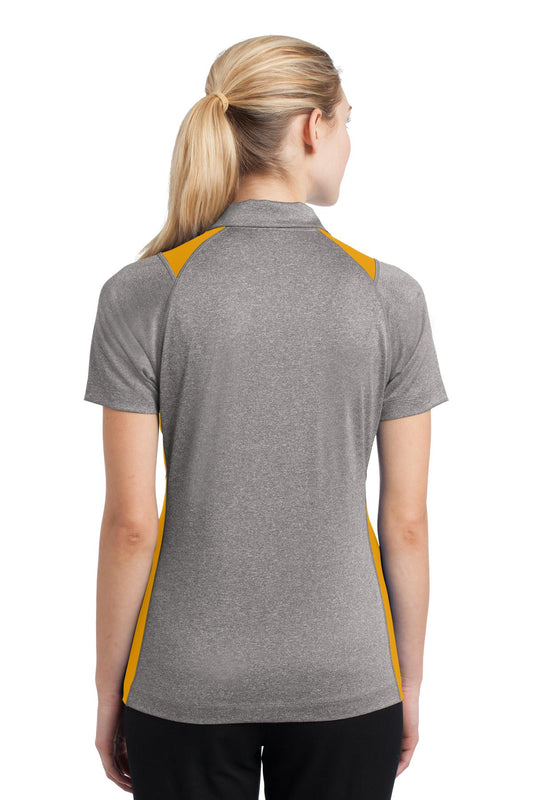 Sport-Tek Women's Heather Colorblock Contender Polo. LST665 Vintage Heather/ Gold