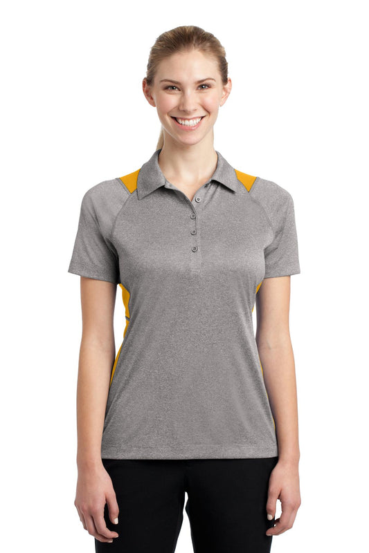 Sport-Tek Women's Heather Colorblock Contender Polo. LST665 Vintage Heather/ Gold