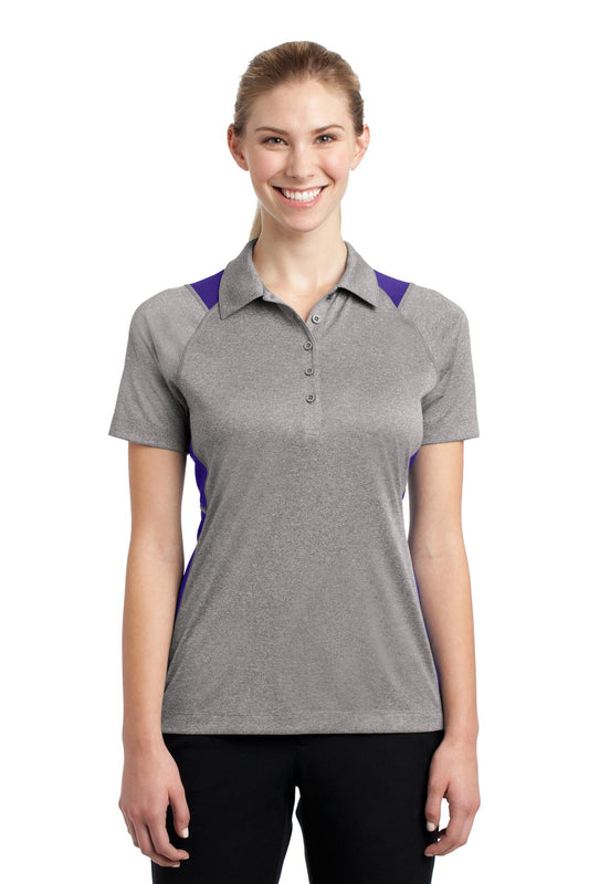 Sport-Tek Women's Heather Colorblock Contender Polo. LST665 Vintage Heather/ Purple