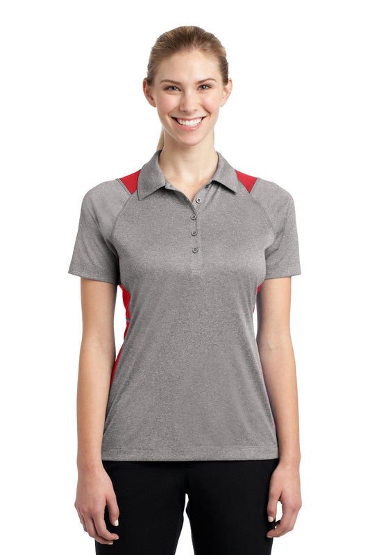 Sport-Tek Women's Heather Colorblock Contender Polo. LST665 Vintage Heather/ True Red