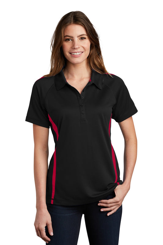 Sport-Tek Women's PosiCharge Micro-Mesh Colorblock Polo. LST685 Black/ Red