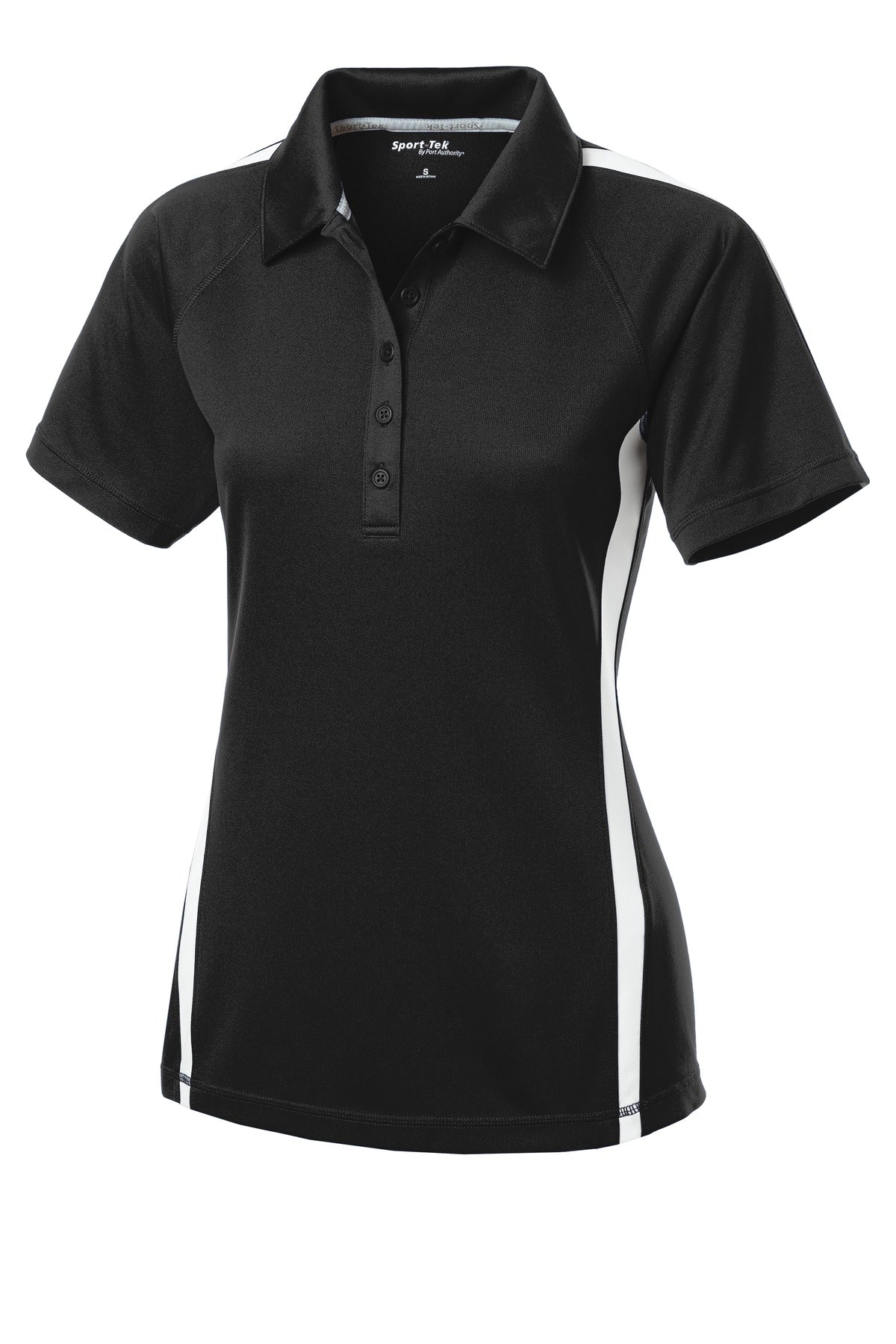 Sport-Tek Women's PosiCharge Micro-Mesh Colorblock Polo. LST685 Black/ White