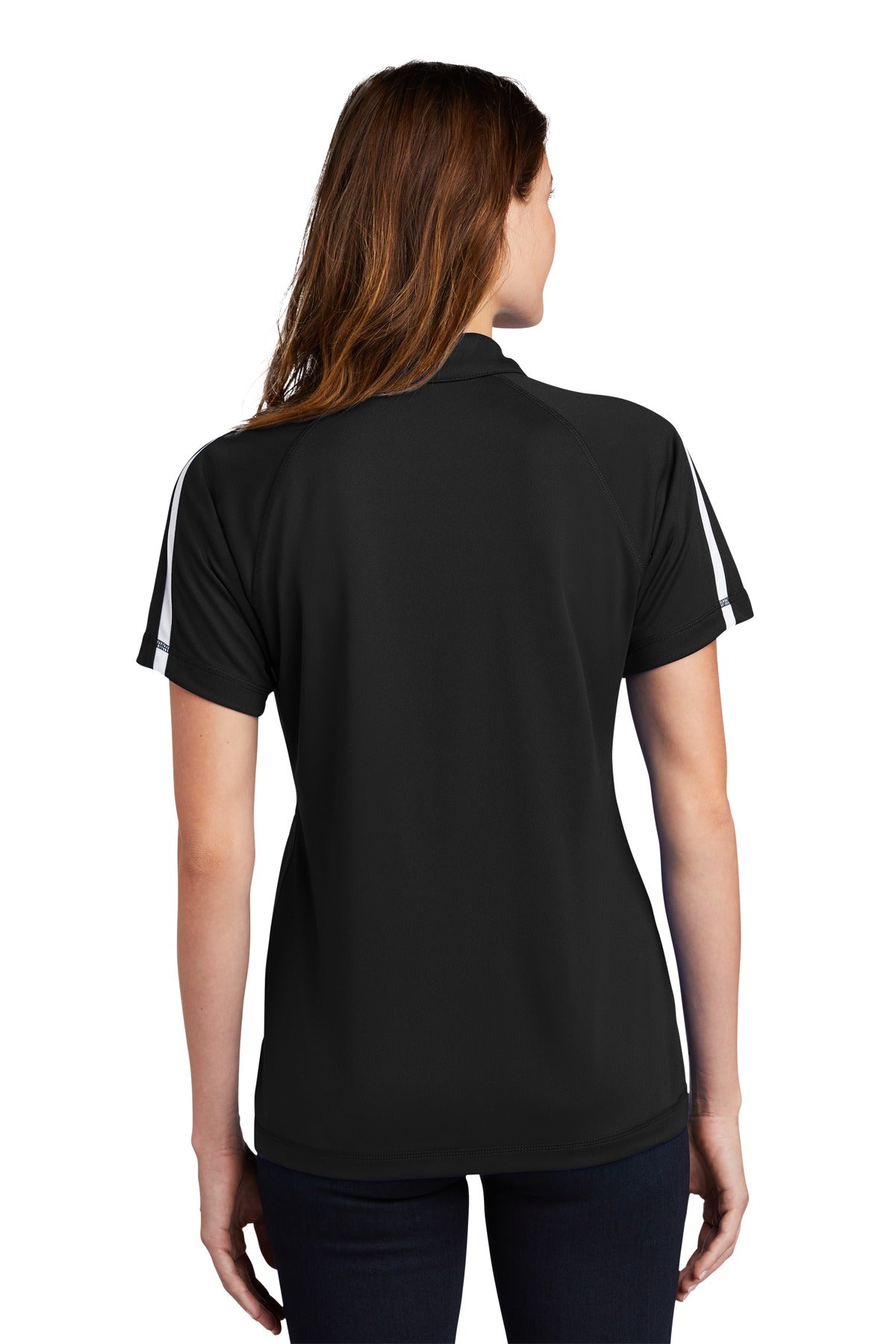 Sport-Tek Women's PosiCharge Micro-Mesh Colorblock Polo. LST685 Black/ White