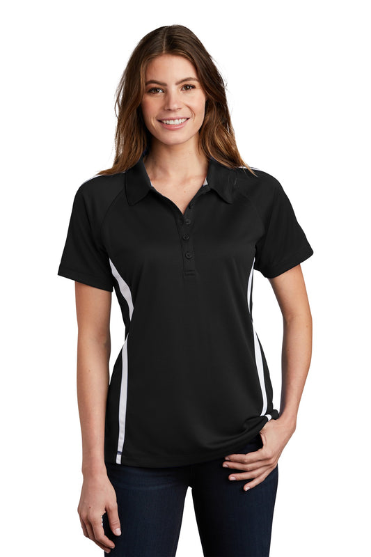 Sport-Tek Women's PosiCharge Micro-Mesh Colorblock Polo. LST685 Black/ White
