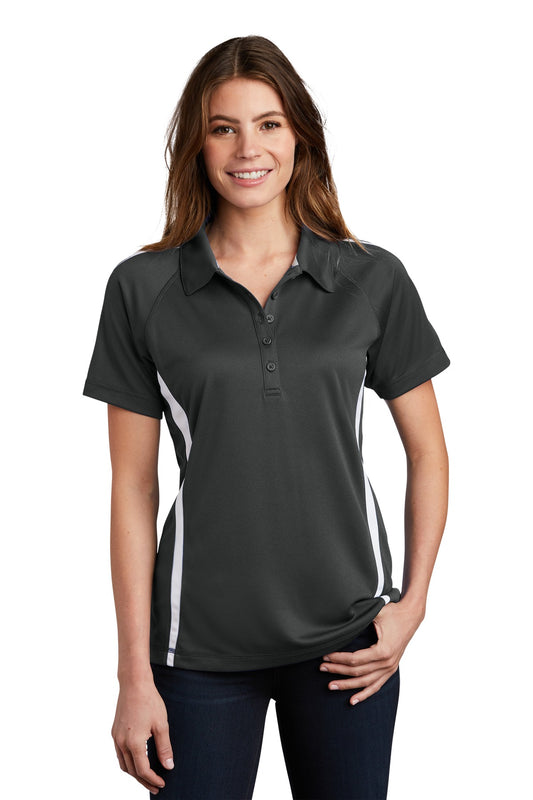 Sport-Tek Women's PosiCharge Micro-Mesh Colorblock Polo. LST685 Iron Grey/ White