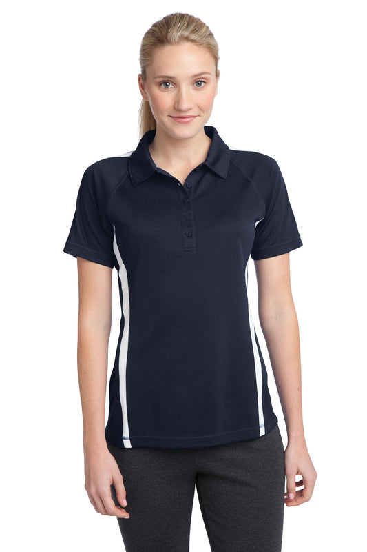 Sport-Tek Women's PosiCharge Micro-Mesh Colorblock Polo. LST685 True Navy/ White