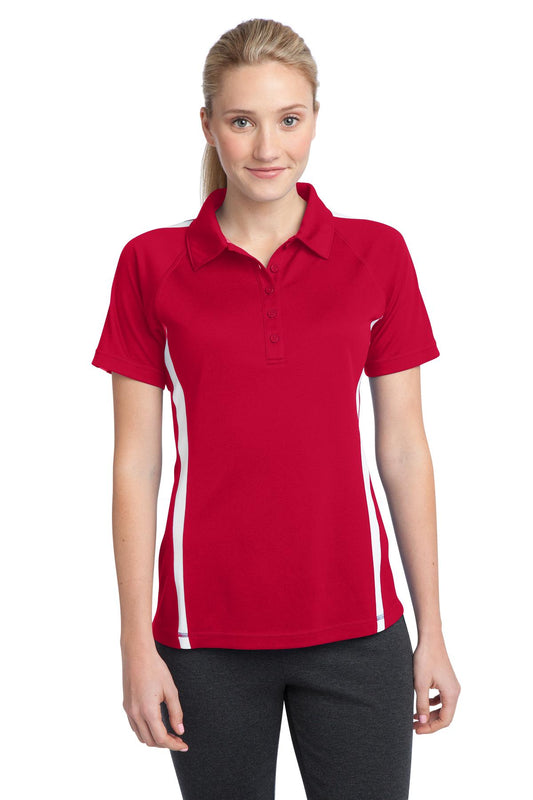 Sport-Tek Women's PosiCharge Micro-Mesh Colorblock Polo. LST685 True Red/ White