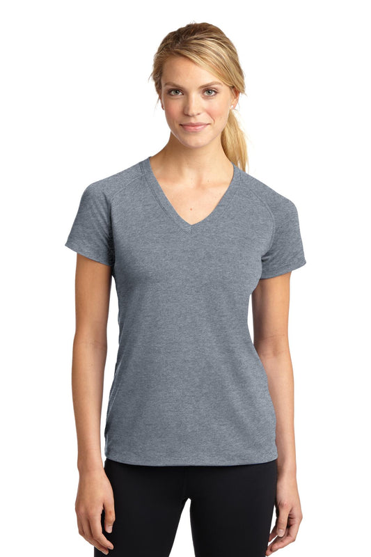 Sport-Tek Women's Ultimate Performance V-Neck. LST700 Heather Grey